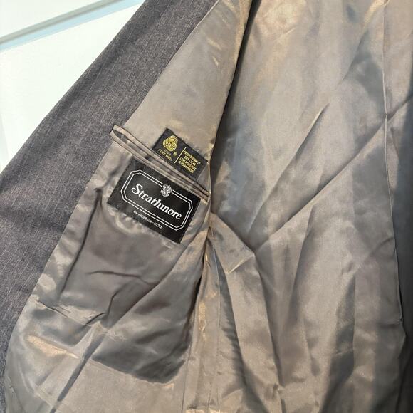 Vtg Strathmore Blazer Men Sz 38 Gray Pinstripe 100% Wool Classic Suit Jacket USA - Picture 9 of 14